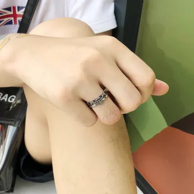 Punk Ancient Silver Color Happy Smiling Face Open Rings For Women Adjustable Stackable Link Twisted Ring Fashion Jewelry A835