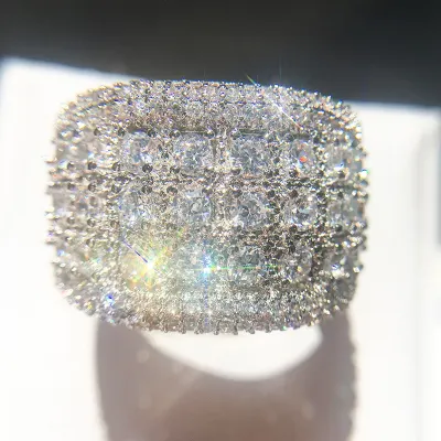 FDLK 2Pcs Bridal Set Elegant Rings for Women Wedding Engagement Fashion Jewelry With Full Shiny Cubic Zircon Female Ring