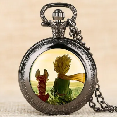 Hot Selling Classic The Little Prince Movie Planet Blue Bronze Vintage Quartz Pocket FOB Watch Popular Gifts for Boys Girls Kids
