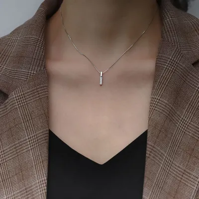 Hot Selling 925 Sterling Silver Necklace Simple Geometric Cubic Zircon Choker Shiny Exquisite Clavicle Chain For Women SNK003