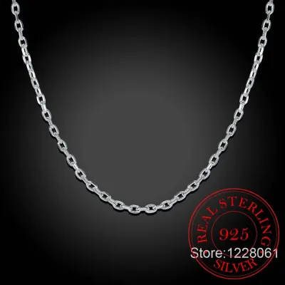 Woman s Fine Jewelry 925 Sterling Silver Flat ROLO Chain Necklace Charm 2MM Wide Silver Necklace 16 18 20 22 24