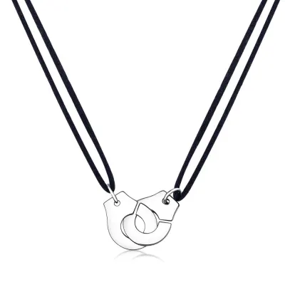 100 925 Sterling Silver Handcuff Necklace Les Menottes Pendant Necklace With Adjustable Rope For Men Women Cords Bijoux Collier