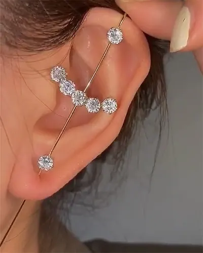 New Ear Needle Wrap Crawler Hook Earrings for Women Surround Auricle Diagonal Stud Copper Inlaid Zircon Piercing Earrings 1 Pc