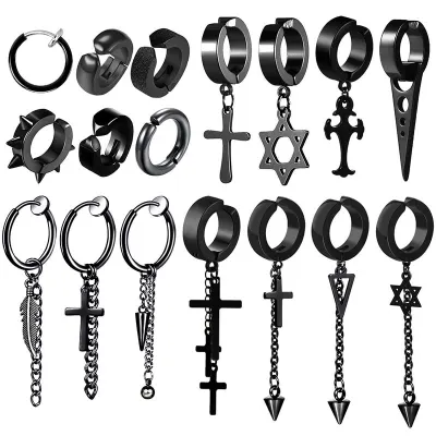 New Popular 1 piece Stainless Steel Painless Ear Clip Earrings For Men Women Punk Black Non Piercing Fake Earrings Jewelry Gifts
