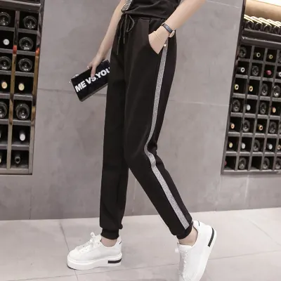 Motion pants women new spring autumn 2021 Korean Splicing loose Harem pants Drawstring Elastic Waist casual Ladies trousers