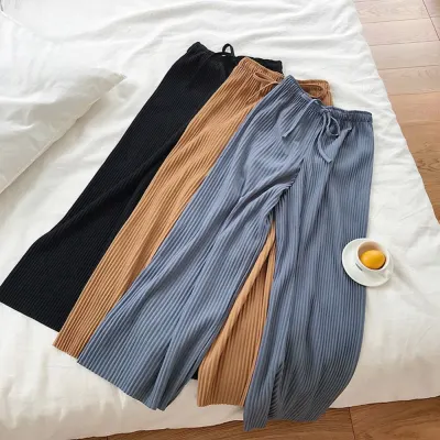 Hot 2019 Women Loose Wide Leg Pants Summer High Waist New Arrival Solid Trousers Casual Drawstring Summer Autumn Pants