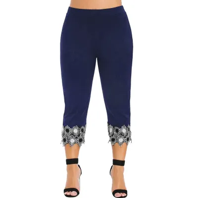 5XL Plus Size Women Leggings Fitness Elastic High Waist Female Trousers Capris Sweatpants Lace Floral Fashion Casual Pants