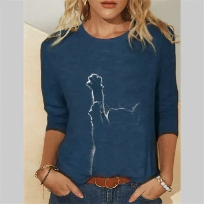 Women Clothes Spring Summer Casual Women's Clothing Funny Cute Cat 3D Print Long Sleeve T Shirts Female Ladies Fashion Tops