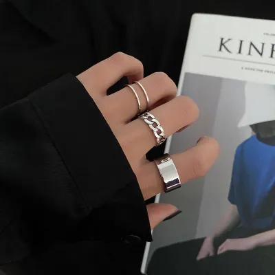Hiphop Rock Metal Geometry Circular Punk Rings Set Opening Index Finger Accessories Buckle Joint Tail Ring for Women Jewelry
