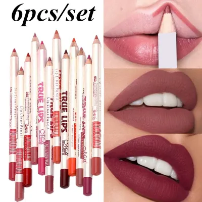 6Pcs set Cosmetic Professional Wood Lip liner Waterproof Lady Charming Lip Liner Soft Pencil Contour Makeup Lipstick Tool