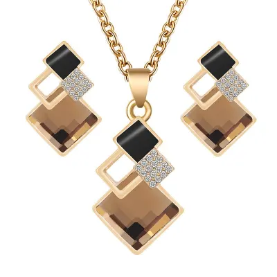 Fashion Crystal Pendants Necklace Earrings Sets for Women Jewelry Set Bridal Wedding Earring Necklace Set