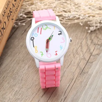 Geneva Pencil Pointer Silicone Pink Girl Watch Simple Casual Cute Fresh Student Quartz Kids Wristwatches Clock Gift Zegare часыk