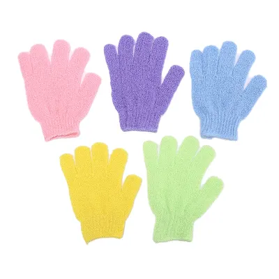 5PCS Exfoliating Gloves Shower Body Brush Fingers Bath Towel Peeling Mitt Body Scrub Gloves Bath Sponge Spa Shower Random Color