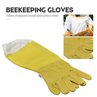 Beekeeping gloves Protective Sleeves breathable yellow mesh white sheepskin and cloth for Apiculture beekeeping gloves