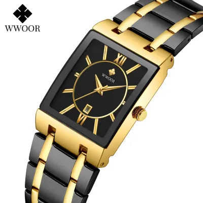 WWOOR New Design Women Bracelet Watches Top Brand Luxury Gold Square Quartz Watch Ladies Dress Waterproof Wrist Watch Gift Clock