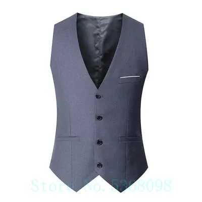 Black Grey Navy Blue Vests For Men Slim Fit Suit Male Waistcoat Gilet Homme Casual Sleeveless Formal Business Jacket