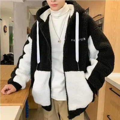 Casual Men Winter Fleece Jackets Pockets Warm Hooded Coats Loose Plus Size 2XL Coat Men Clothes Fashionable Men Autumn Jacket