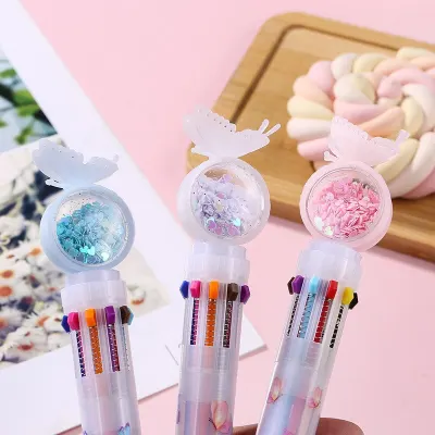 Kawaii Butterfly 10 color ballpoint pen Cute Gel Pens for Writing Sationary Pens Supplies Multi Color Pen for School
