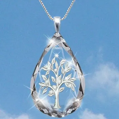 Transparent Crystal Waterdrop Shape Life Tree Pendant Necklace For Women Fashion Party Jewelry Necklace Gifts