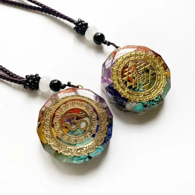 7 Chakras Crystals Stones Orgone Pendant Energy Orgonite Hex Chakra Necklace
