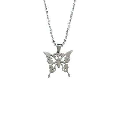 Punk Rock Sweet Butterfly Stainless Steel Pendant Necklace Streetwear Ball Chain Polishing Chain Fashion Necklace UniseX