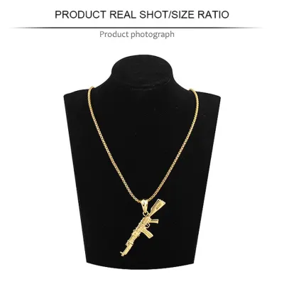 Hip Hop Refined Stylish Iced Out Gold Silver Color Alloy AK 47 Gun Pendants Necklace For Men Rapper Jewelry