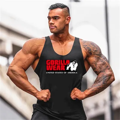 Gorilla Wears Stylish Men Cotton Vest Men Fitness Muscle Shirt Vest Bodybuilding Fitness Gym Vest Fitness Male Undershirt