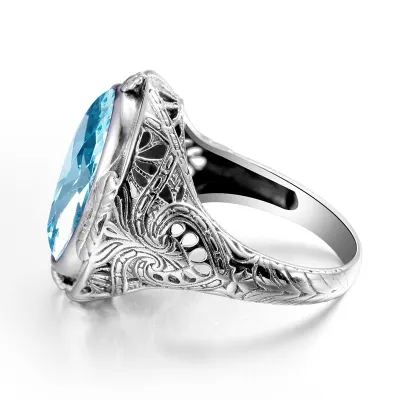 Szjinao Aquamarine Rings For Men Real 925 Sterling Silver Womens Ring Unisex Vintage Handmade Female Famous Brand Jewelry Gothic