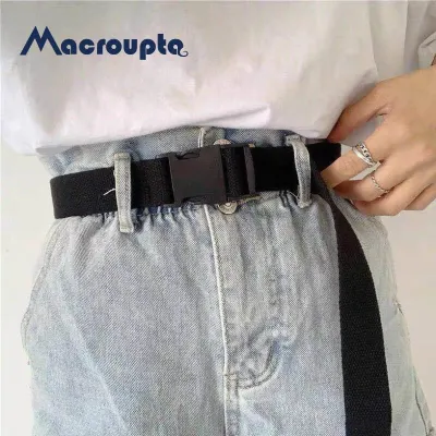 Adults Adjustable All Match Belt Unisex Korean Style Canvas Belts Vintage Plastic Buckle Elastic Solid Color Long Waistband