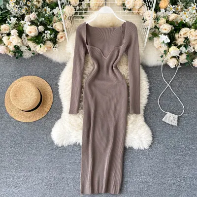 Croysier Dresses For Women 2020 Sexy Strapless Ribbed Knitted Bodycon Dress Women Winter Long Sleeve Midi Sweater Dress Clothes