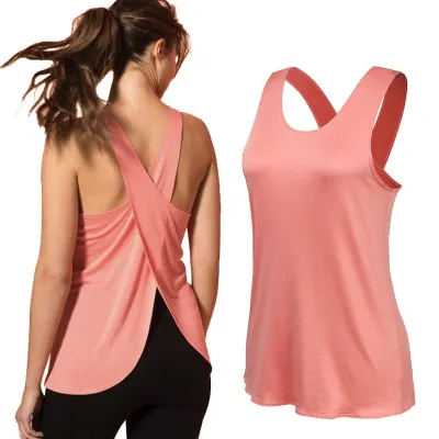 Yoga Shirt Women Gym Shirt Quick Dry Sports Shirts Cross Back Gym Top Women Fitness Shirt Sleeveless Sports Top Yoga Vest