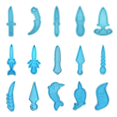 DIY Crystal Epoxy Resin Mold Keychain Finger Cots Knife Defense Pendant Keychain Mirror Silicone Mold For Resin