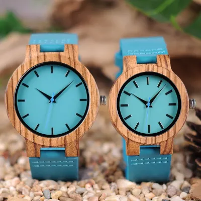 BOBO BIRD Classic Zebra Wood Watch For Men Women Indigo Blue Design Quartz Watch Two Optiom Case Size 33mm and 45mm