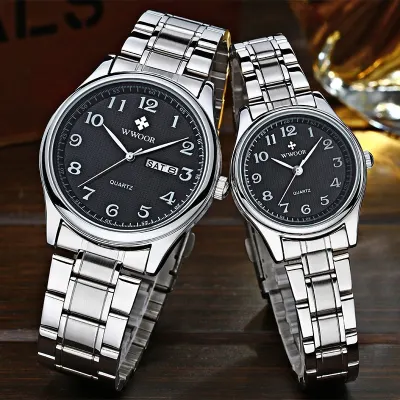 2020 Fashion Couple Watch WWOOR Brand Full Steel Quartz Paired Bracelet Watches For Men And Women Date Lovers Watch Couple Gifts