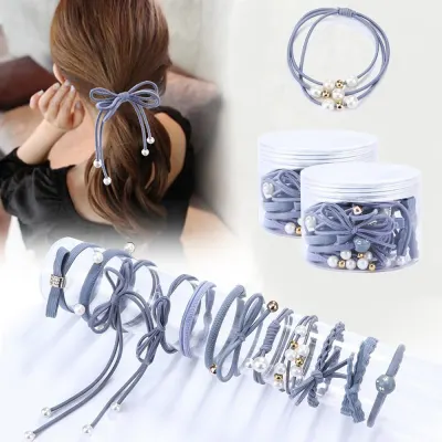 12Pcs/Set Elastic Hair Bands For Women Girls Korean Flower Pearl Hair Band Girls Ponytail Holder Hair Ropes Gum Hair Accessories