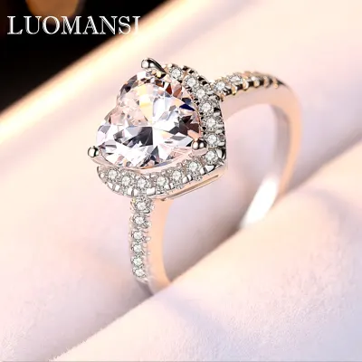 Luomansi Super Flash 1/2 CT Heart Shaped Moissanite Ring (Passed Diamond Test) 100%-S925 Silver Wedding Engagement Party Jewelry