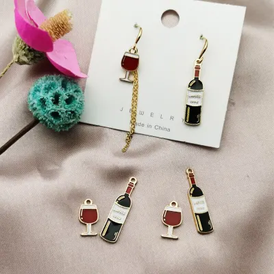 10pcs pack Wine bottle wine glass goblet Charms Metal Pendant Golden Color Earring DIY Fashion Jewelry Accessories