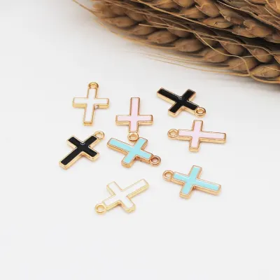 20pcs lot 16 5 10 5mm Jewelry Accessories Enamel Small Cross Charms Earrings Necklace Pendant Handmade DIY Material