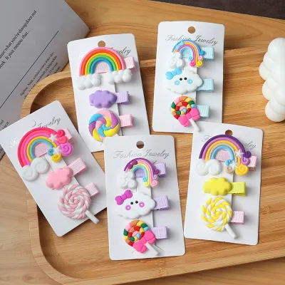 3pcs/Set New Girls Cute Rainbow Clouds lollipop Hairpins Children Sweet Hair Clips Barrette Hair Ornament Cute Hair Accessories