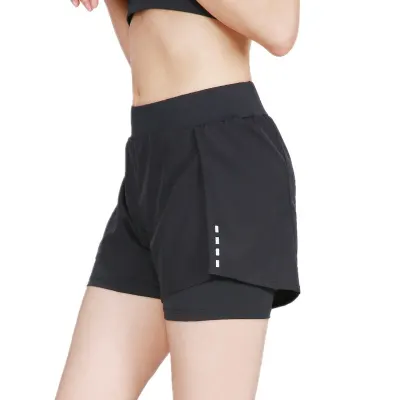 Reflective 2 In 1 Women Running Shorts Breathable Quick Dry Elastic Spandex Jogging Marathon Gym Fitness Sport Yoga Shorts