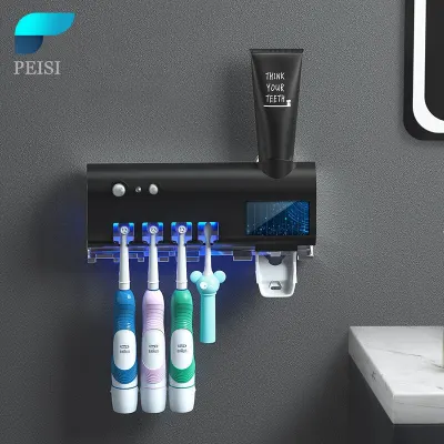 PEISI UV Toothbrush Holder Toothpaste Dispenser Solar Energy Bathroom Toothbrush Storage Box Household Bathroom Accessories Set