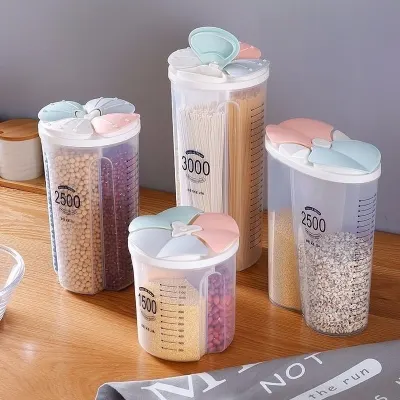 Kitchen Sealed Storage Box Cereal Dispenser Food Storage Tank Rotating Dry Food Cups Container Case Flour Grain Storage Bottle