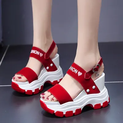Moipheng Platform Sandals Women 2021 New Summer Chunky High Heels Female Wedges Shoes for Women Fish Toe Red Sandalia Feminina