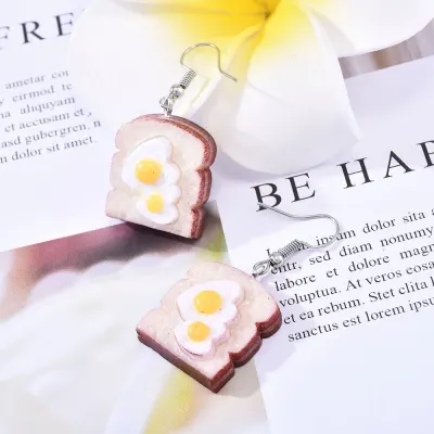 Cute Eggs on Toast Earrings Drop Earrings Sweet Hanging Kitchen Series Hole Egg Bread Shape Pendant Earrings Crafts