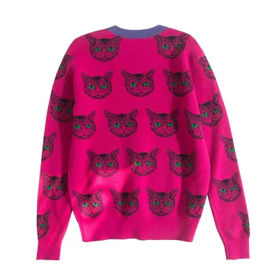 High Quality Runway Designer Cat Print Knitted Sweaters Pullovers Women Autumn Winter Long Sleeve Harajuku Sweet Jumper C 192