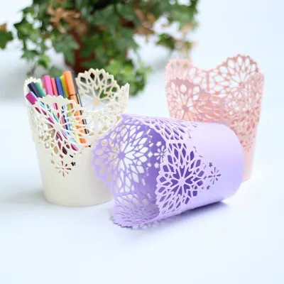 1pc Lace Hollow Flower Pattern Pen Holders Cosmetic Brush Storage Holder Office School Home Desk Organizer Container Accessorie