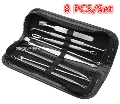 8pcs set Blackhead Come done Acne Pimple Blackhead Remover Tool Spoon for Face Skin Care Tool Needles Facial Pore Cleaner