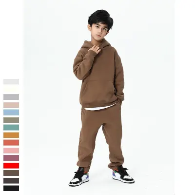 2021 Teen Boys Clothing Winter Kids Boy Sets Solid Color Plus fleece Warm Casual Children Sweatershirt Sport girls Clothing