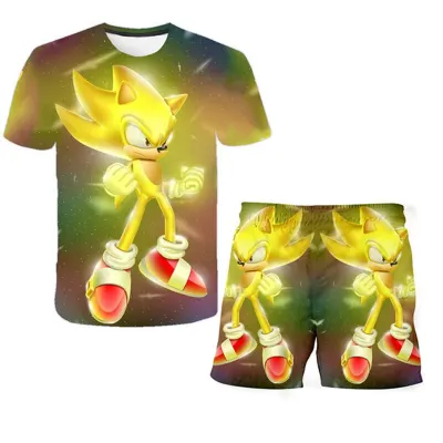 New 2021 Kids Boys Sonic Clothing Sets Summer Cartoon Crocodile Short Sleeve O-Neck T-Shirt Tops with Shorts Girls Sports Sets