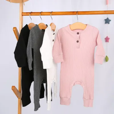 2020 Baby Spring Autumn Clothing Newborn Infant Baby Boy Girl Cotton Romper Knitted Ribbed Jumpsuit Solid Clothes Warm Outfit